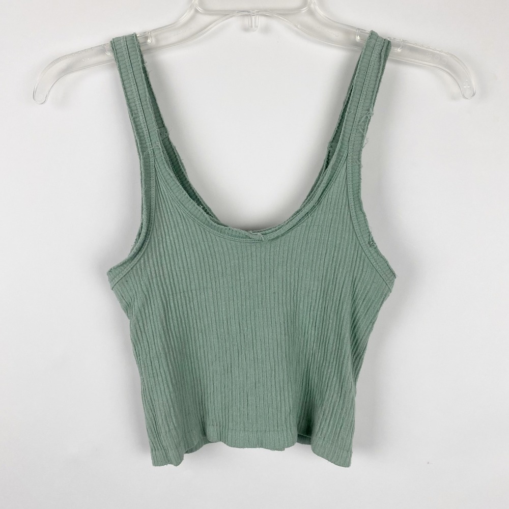 Urban Outfitters Out From Under Ribbed Raw Edge Crop Tank Top Women XS/S Green - Picture 1 of 6